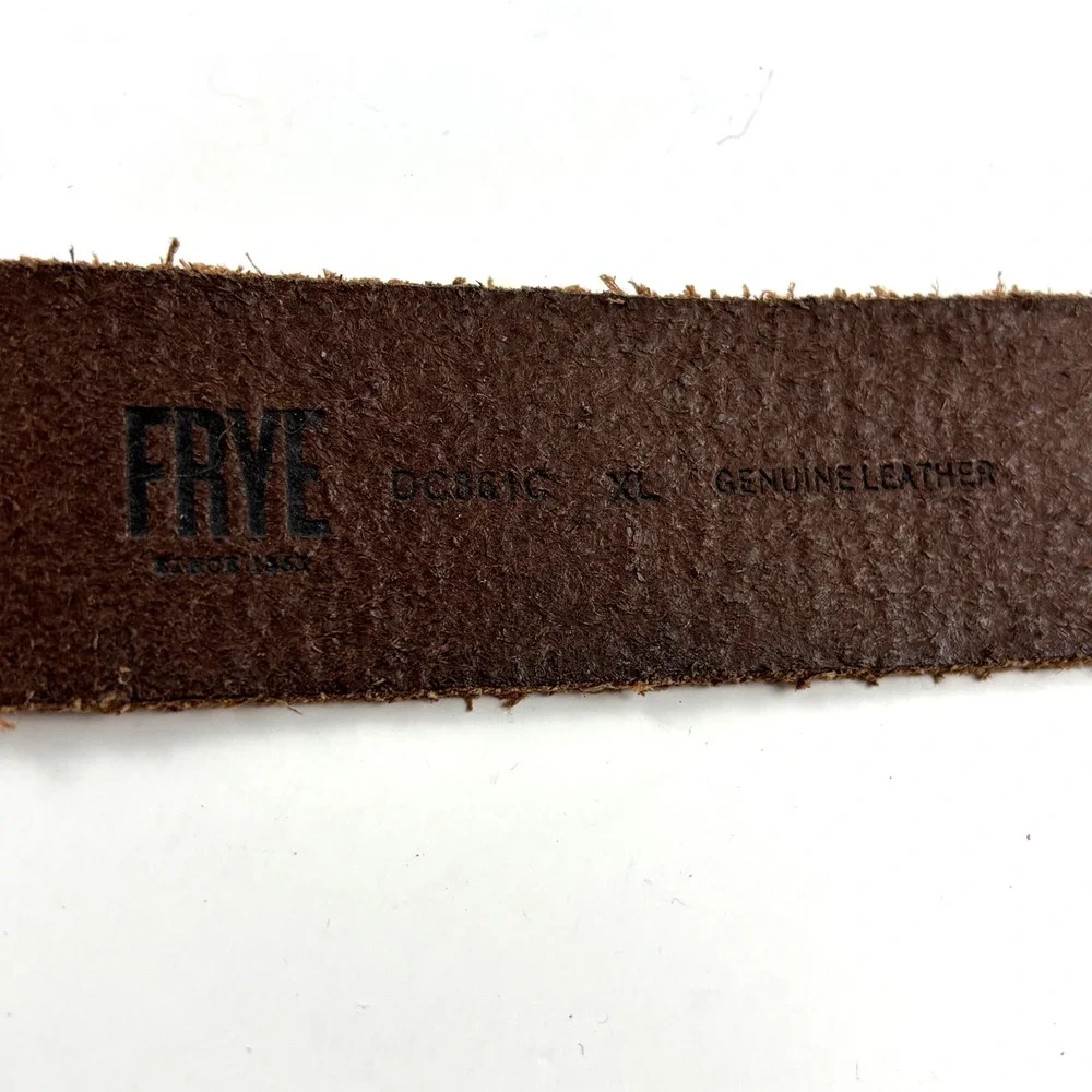 Frye Leather Belt Womens XL 38-42 Brown Brass Buckle Americana Heritage Western